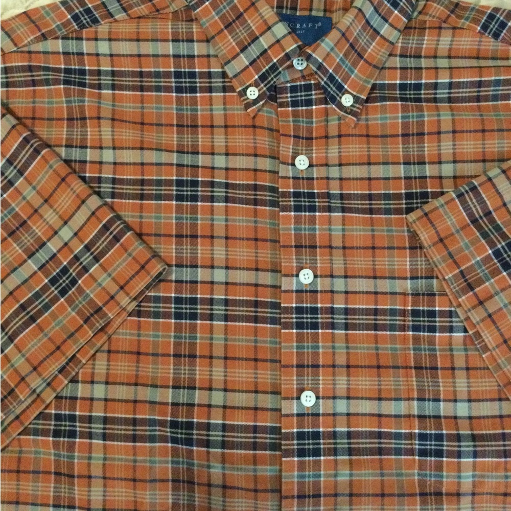New-Men's Plaid Shirt in Orange and Blue.